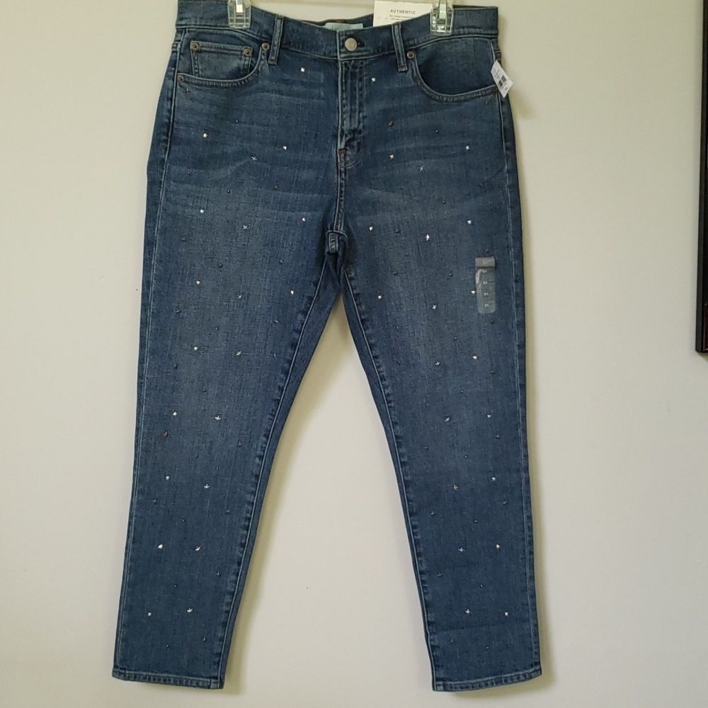 Gap Jeans Womens sz 31 Dark Wash Authentic Best Girlfriend Star Studded Denim